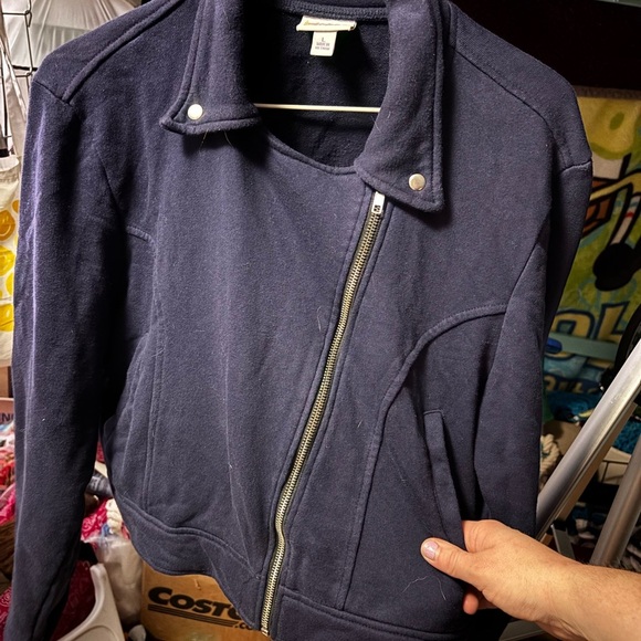 100% Cotton LuLaRoe Navy Bomber Jacket with Silver Zipper and Snap Buttons - Picture 2 of 8